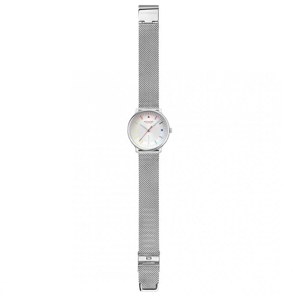 Mondaine Men's Doppio Multicoloured Silver Dial Mesh Bracelet