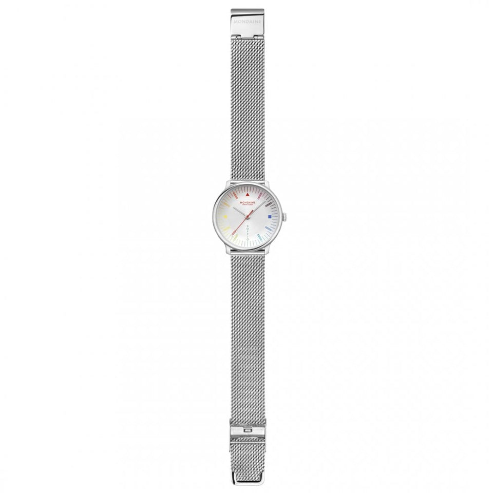 Mondaine Men's Doppio Multicoloured Silver Dial Mesh Bracelet