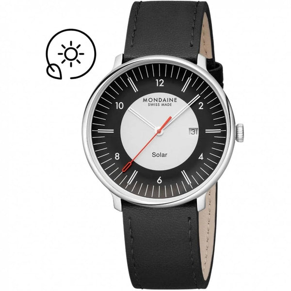 Mondaine Men's Doppio Solar Black & White Dial Vegan Leather Watch