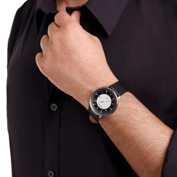 Mondaine Men's Doppio Solar Black & White Dial Vegan Leather Watch