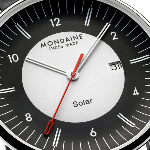 Mondaine Men's Doppio Solar Black & White Dial Vegan Leather Watch