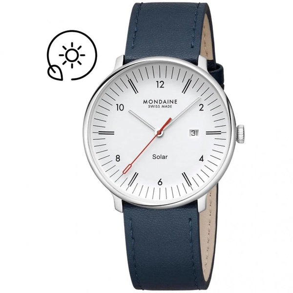 Mondaine Men's Doppio Solar Blue Vegan Leather Watch