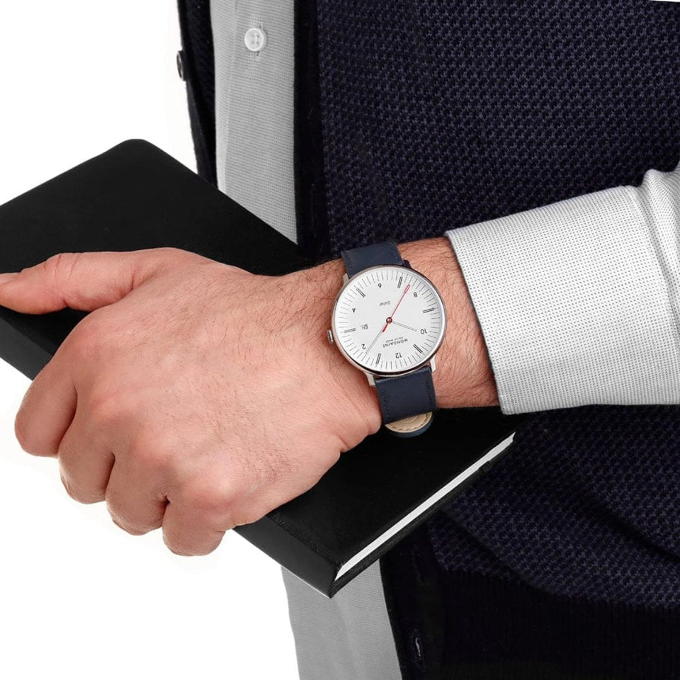 Mondaine Men's Doppio Solar Blue Vegan Leather Watch