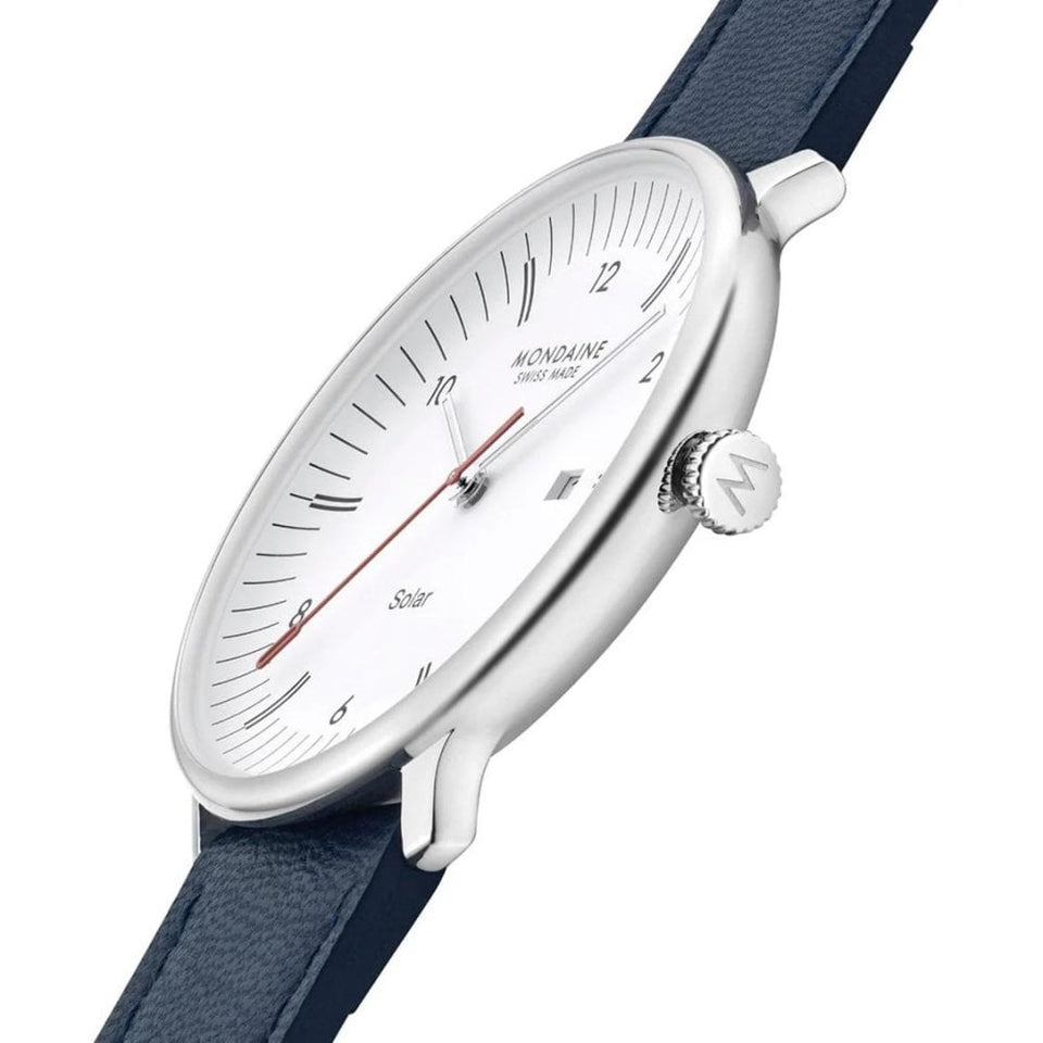 Mondaine Men's Doppio Solar Blue Vegan Leather Watch
