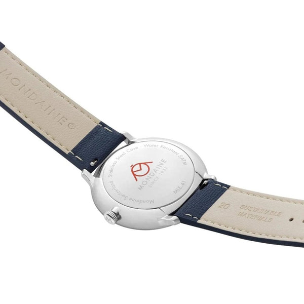Mondaine Men's Doppio Solar Blue Vegan Leather Watch