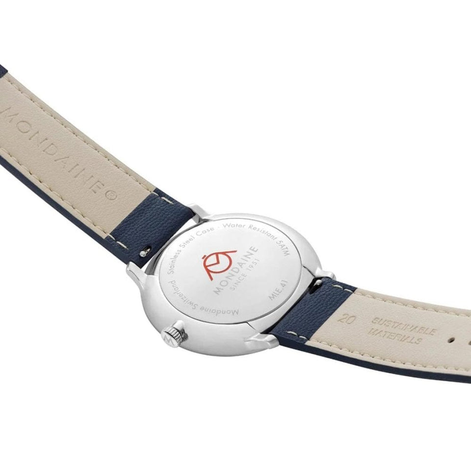 Mondaine Men's Doppio Solar Blue Vegan Leather Watch