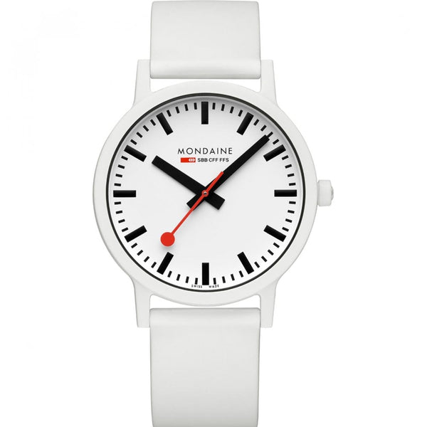 Mondaine Men's Essence 41mm White Silicone Strap Watch