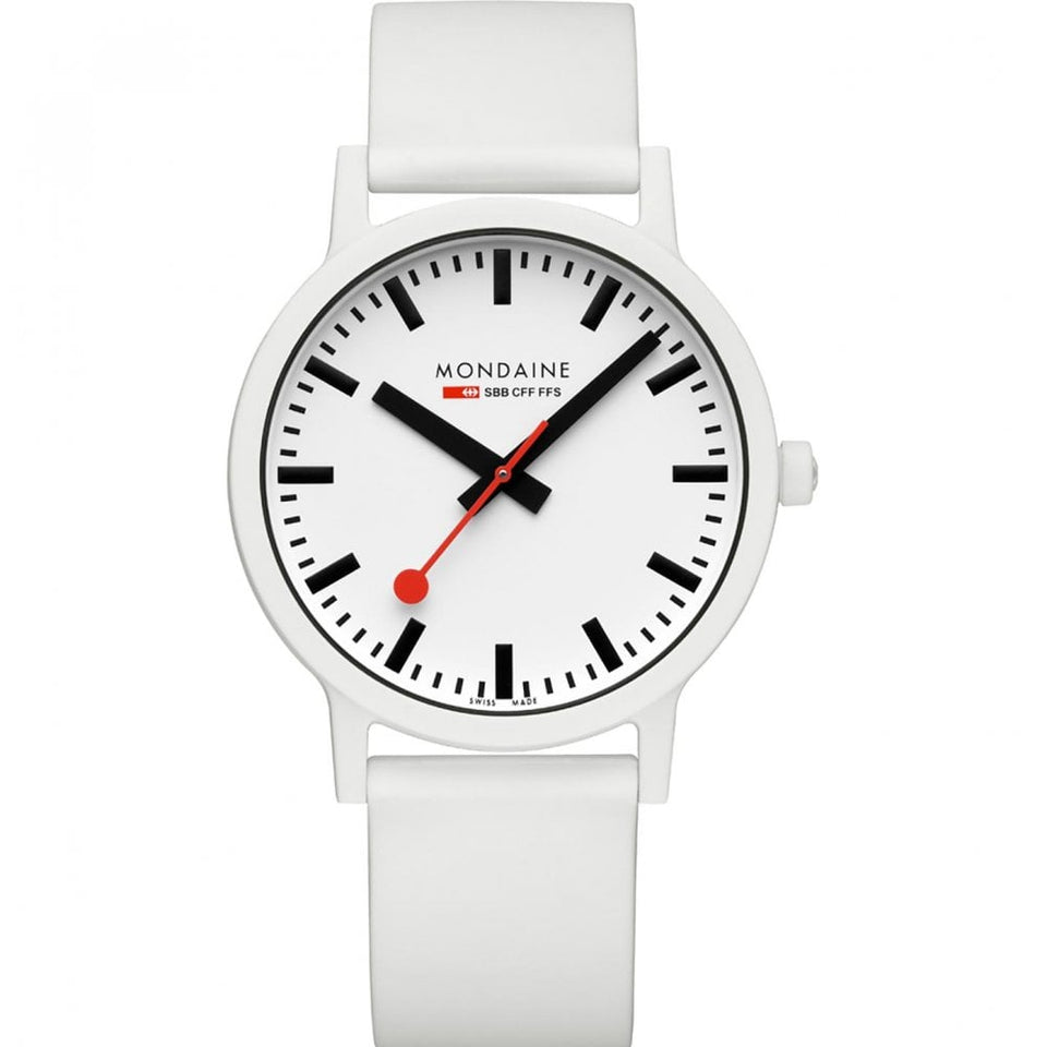 Mondaine Men's Essence 41mm White Silicone Strap Watch