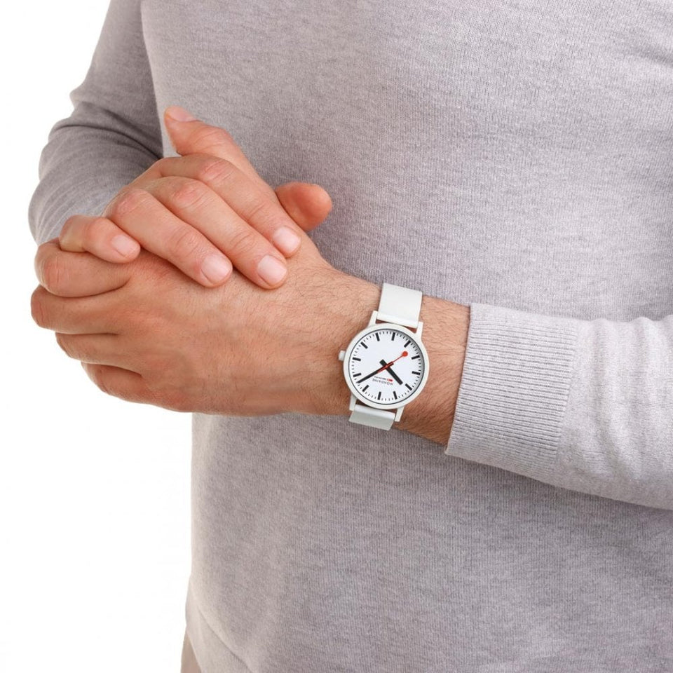 Mondaine Men's Essence 41mm White Silicone Strap Watch