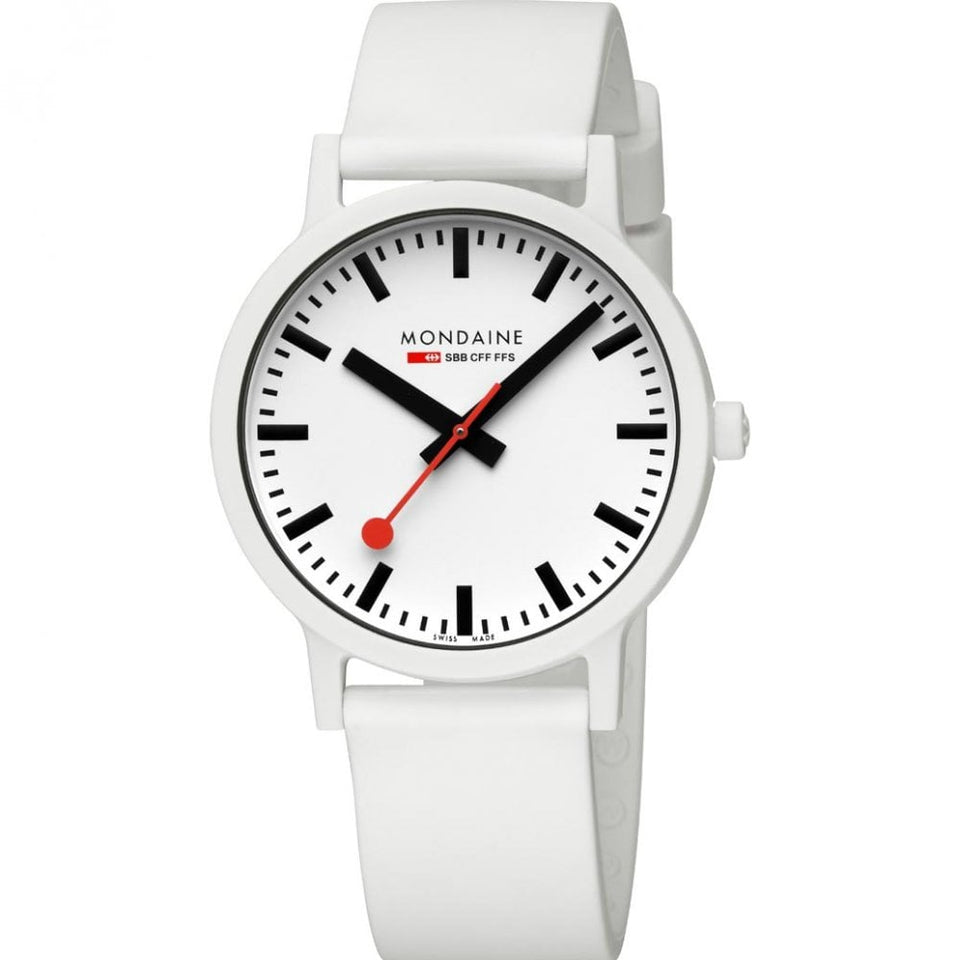 Mondaine Men's Essence 41mm White Silicone Strap Watch