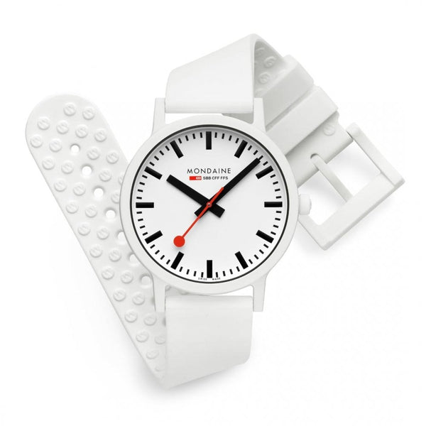 Mondaine Men's Essence 41mm White Silicone Strap Watch