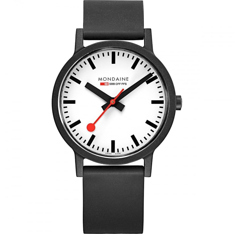 Mondaine Men's Essence Black Dial Sustainable Watch