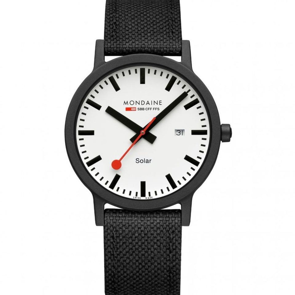 Mondaine Men's Essence Solar 41mm Black Textile Strap Watch