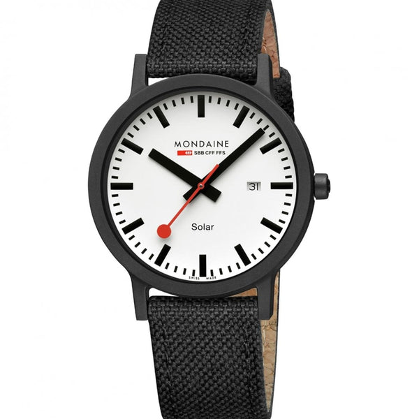 Mondaine Men's Essence Solar 41mm Black Textile Strap Watch