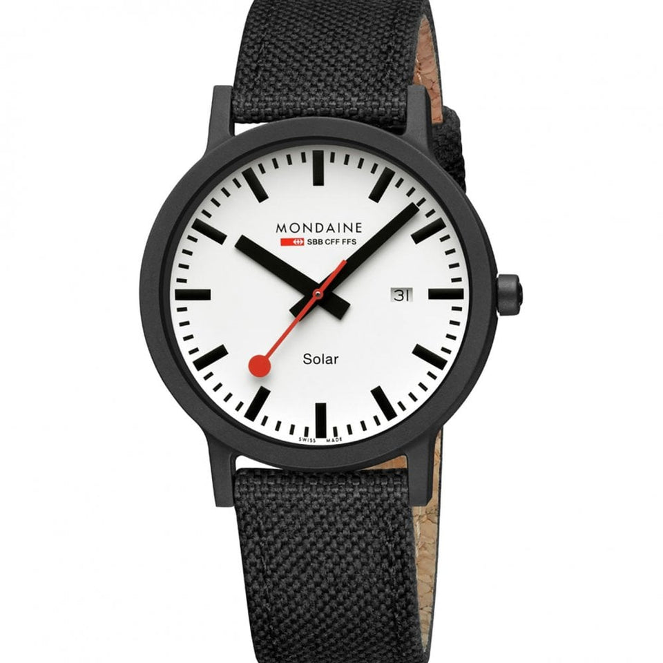 Mondaine Men's Essence Solar 41mm Black Textile Strap Watch