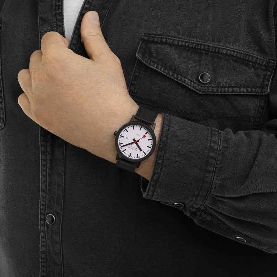 Mondaine Men's Essence Solar 41mm Black Textile Strap Watch