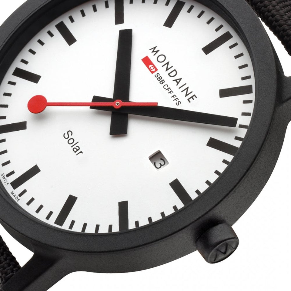 Mondaine Men's Essence Solar 41mm Black Textile Strap Watch