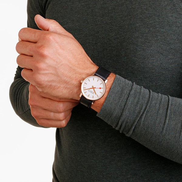 Mondaine Men's EVO2 Black Leather Strap Watch, 40mm