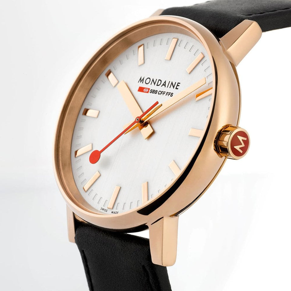 Mondaine Men's EVO2 Black Leather Strap Watch, 40mm