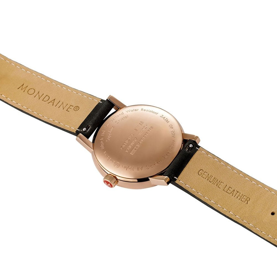 Mondaine Men's EVO2 Black Leather Strap Watch, 40mm