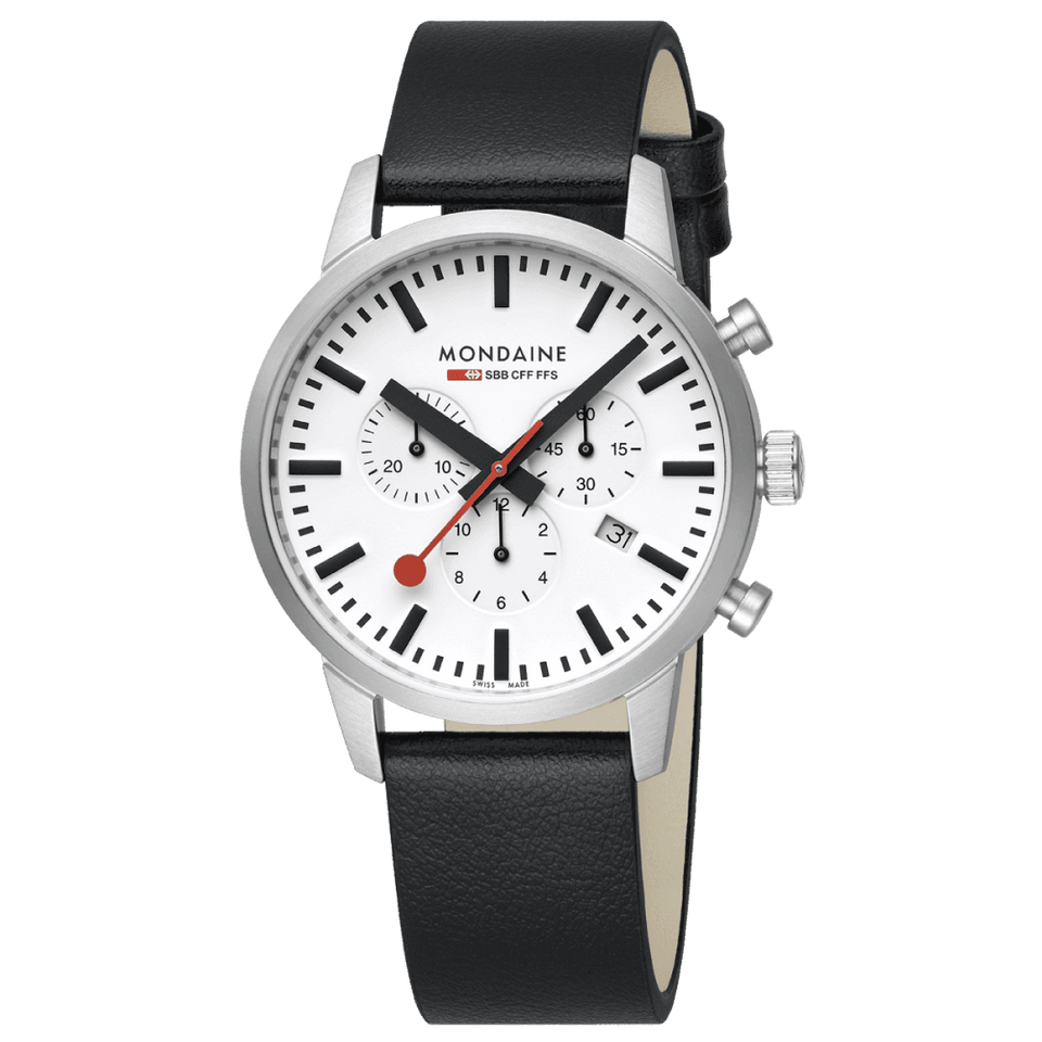 Mondaine Men's Neo Chronograph 41mm Black Vegan Leather Strap Watch