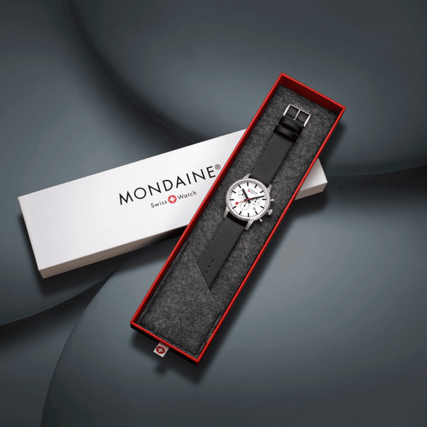 Mondaine Men's Neo Chronograph 41mm Black Vegan Leather Strap Watch