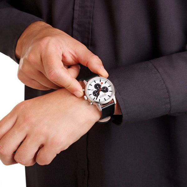 Mondaine Men's Neo Chronograph White Dial 41mm Black Vegan Leather Strap Watch