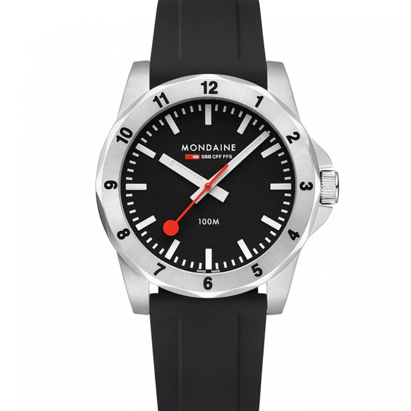 Mondaine Men's Numeri 42mm Black Dial Silicone Strap Watch