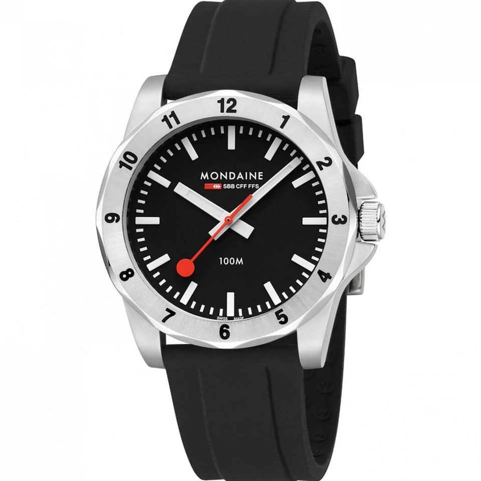 Mondaine Men's Numeri 42mm Black Dial Silicone Strap Watch