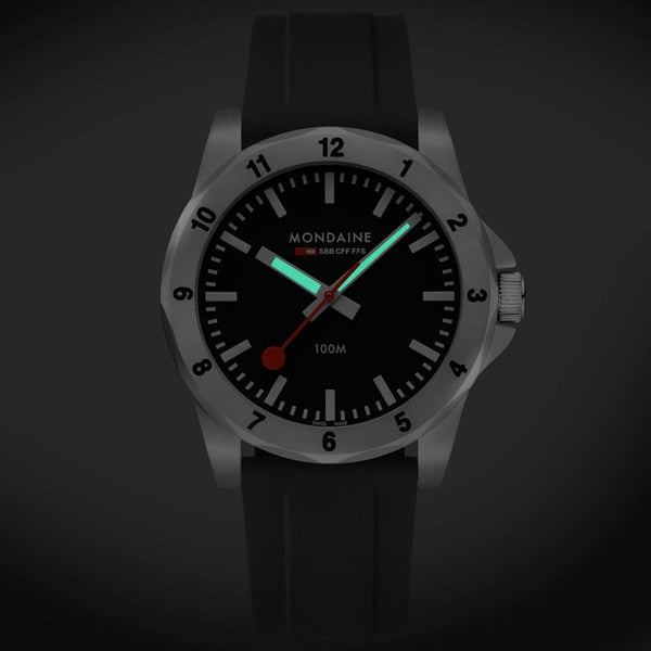 Mondaine Men's Numeri 42mm Black Dial Silicone Strap Watch