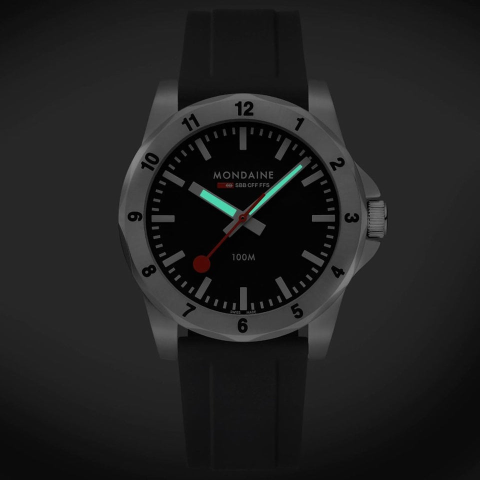 Mondaine Men's Numeri 42mm Black Dial Silicone Strap Watch