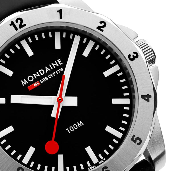 Mondaine Men's Numeri 42mm Black Dial Silicone Strap Watch