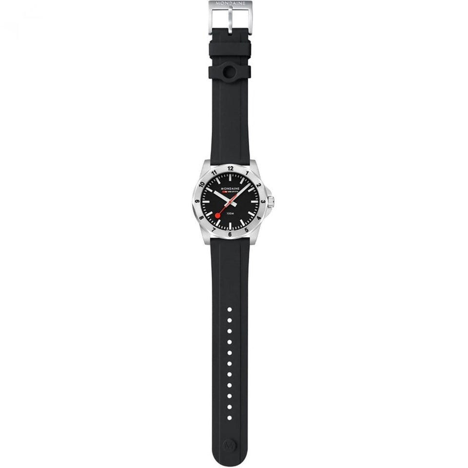 Mondaine Men's Numeri 42mm Black Dial Silicone Strap Watch