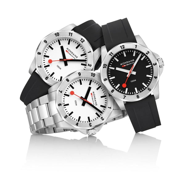 Mondaine Men's Numeri 42mm Black Dial Silicone Strap Watch