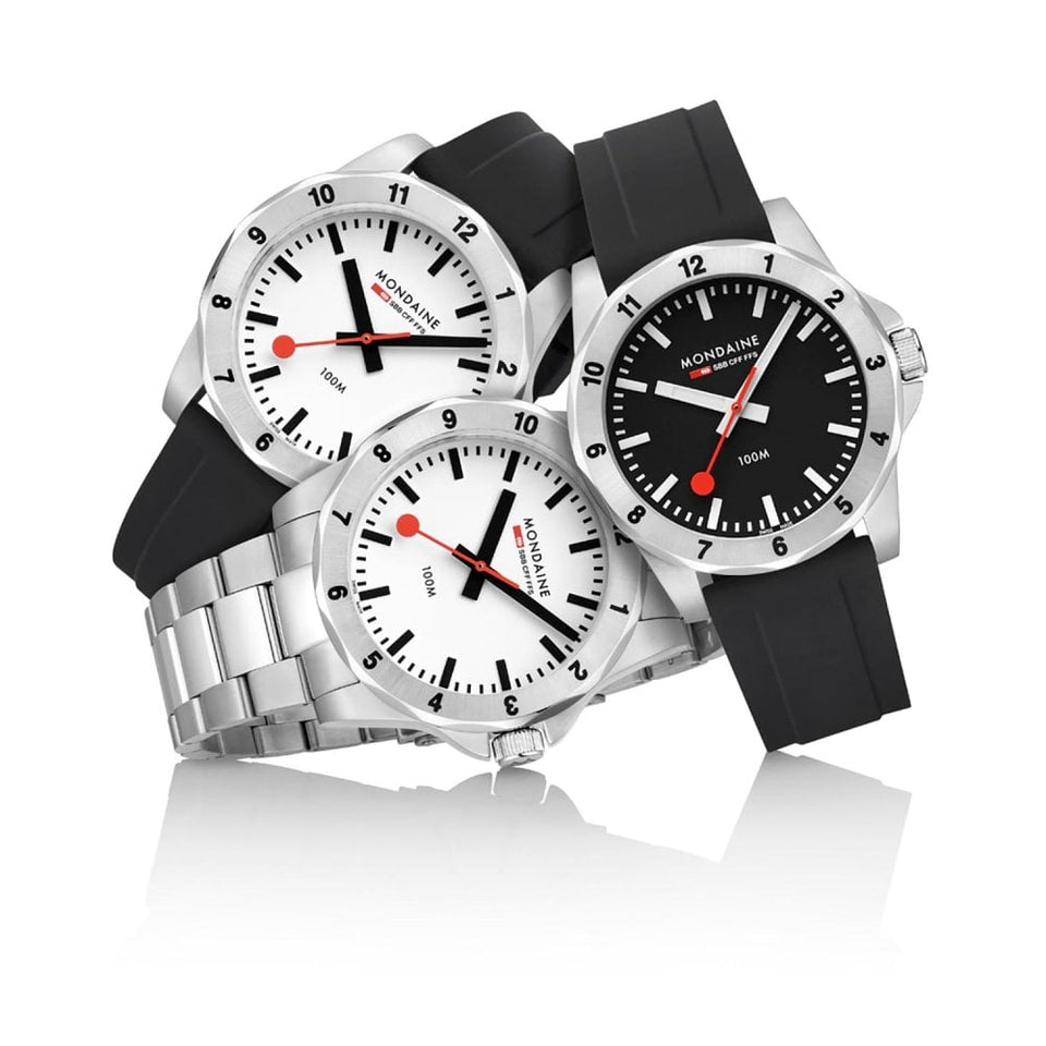Mondaine Men's Numeri 42mm Black Dial Silicone Strap Watch