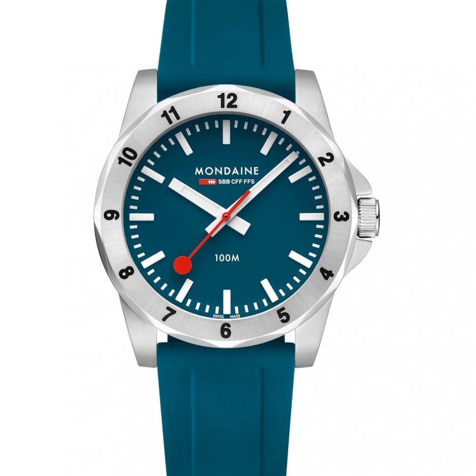 Mondaine Men's Numeri 42mm Blue Dial Silicone Strap Watch