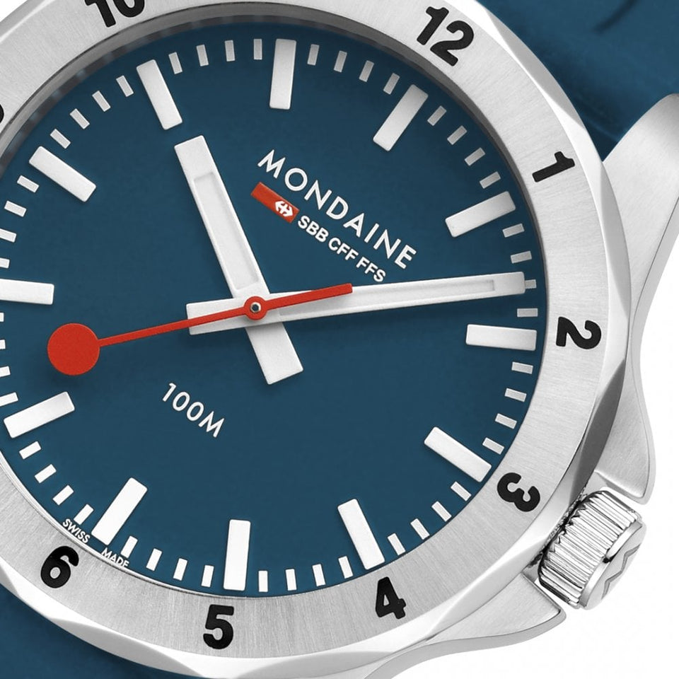 Mondaine Men's Numeri 42mm Blue Dial Silicone Strap Watch