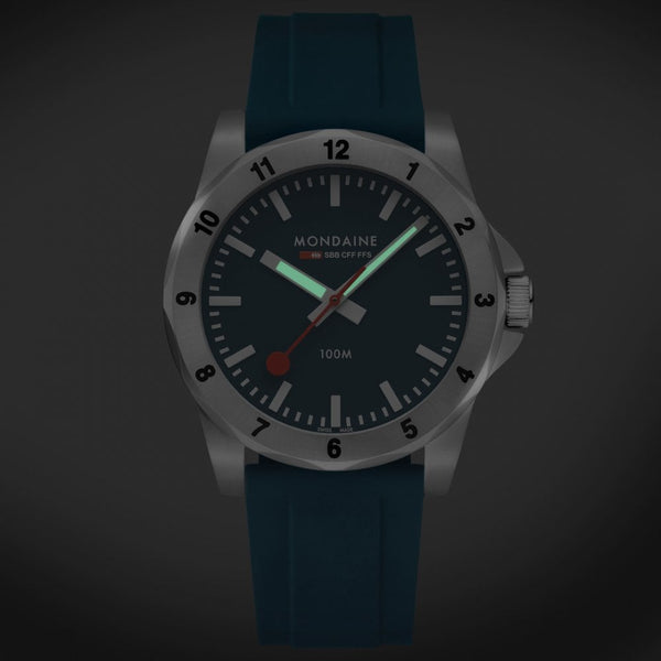 Mondaine Men's Numeri 42mm Blue Dial Silicone Strap Watch