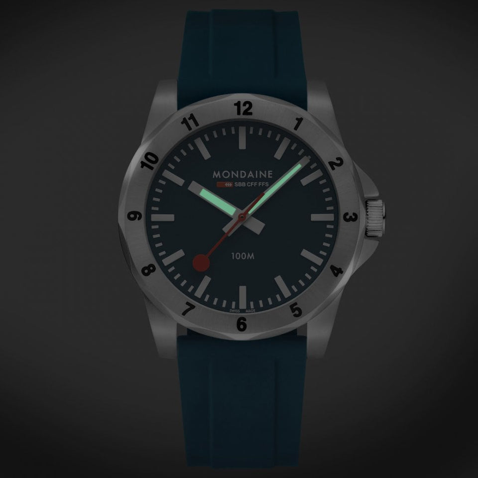 Mondaine Men's Numeri 42mm Blue Dial Silicone Strap Watch