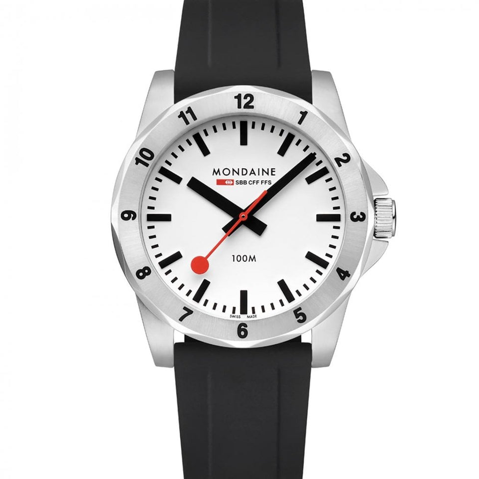 Mondaine Men's Numeri 42mm White Dial Silicone Strap Watch