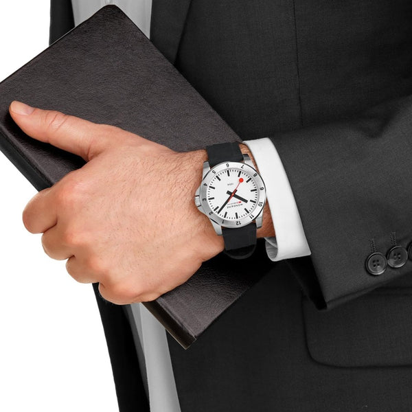 Mondaine Men's Numeri 42mm White Dial Silicone Strap Watch