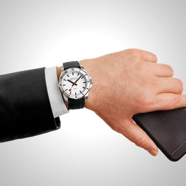 Mondaine Men's Numeri 42mm White Dial Silicone Strap Watch