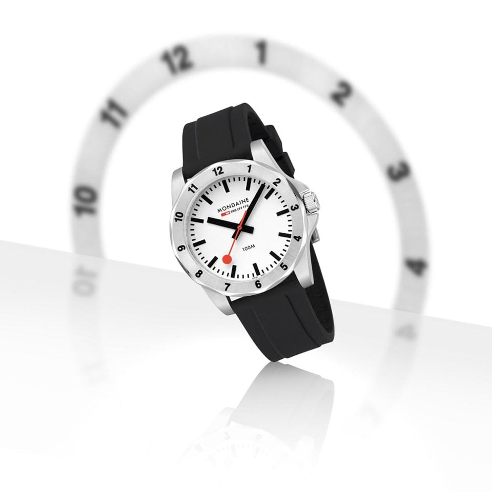 Mondaine Men's Numeri 42mm White Dial Silicone Strap Watch