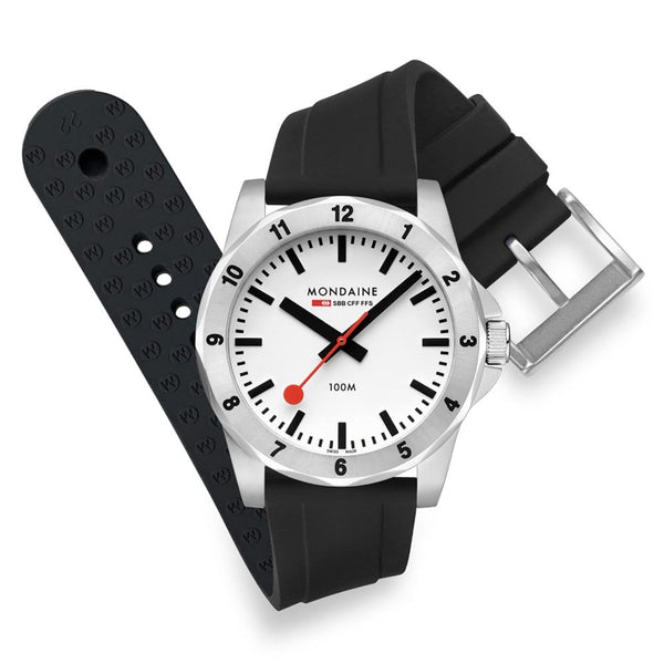 Mondaine Men's Numeri 42mm White Dial Silicone Strap Watch