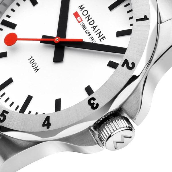 Mondaine Men's Numeri 42mm White Dial Stainless Steel Bracelet Watch