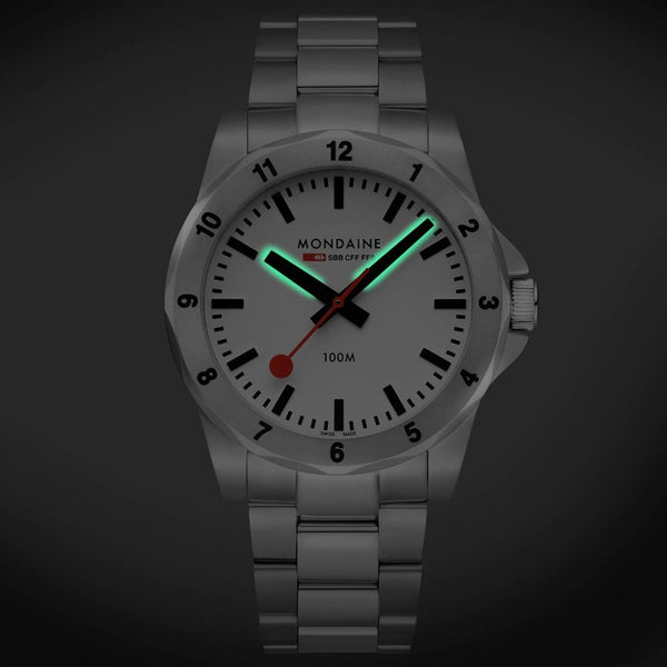 Mondaine Men's Numeri 42mm White Dial Stainless Steel Bracelet Watch