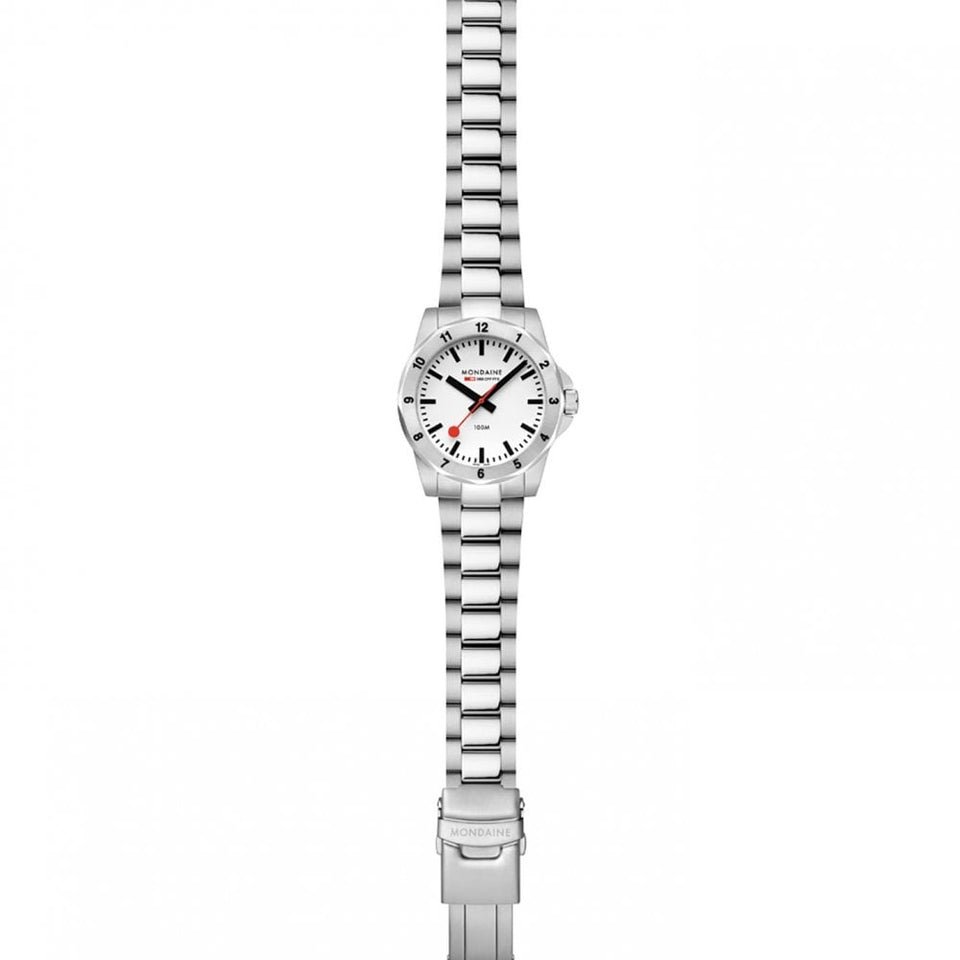 Mondaine Men's Numeri 42mm White Dial Stainless Steel Bracelet Watch