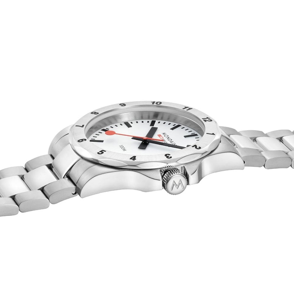 Mondaine Men's Numeri 42mm White Dial Stainless Steel Bracelet Watch