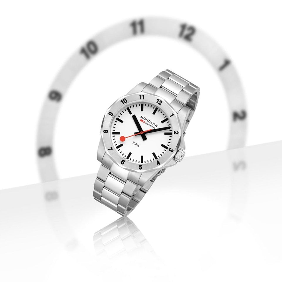Mondaine Men's Numeri 42mm White Dial Stainless Steel Bracelet Watch