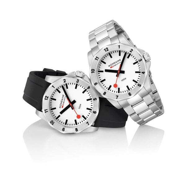 Mondaine Men's Numeri 42mm White Dial Stainless Steel Bracelet Watch